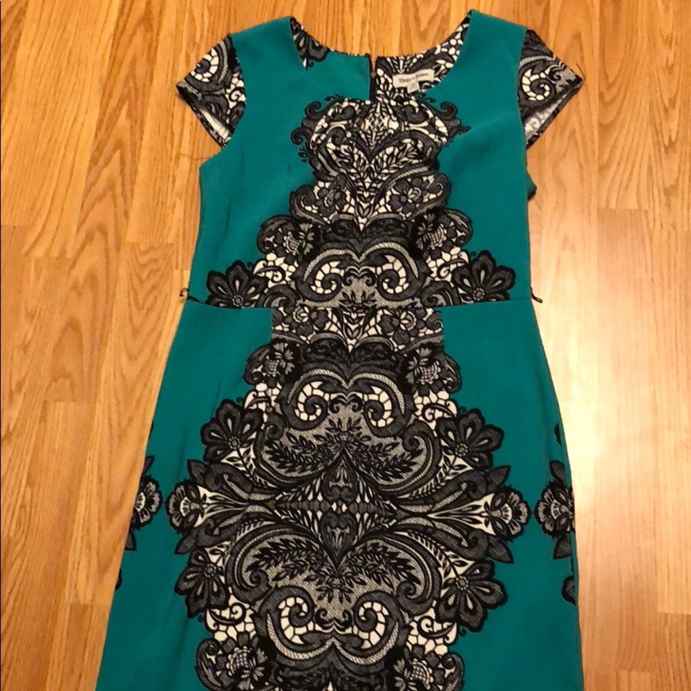 Teal black and white dress